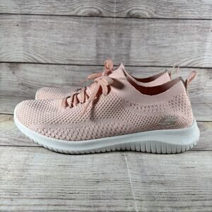 Skechers Ultra Flex Knit Shoes Womens Size 8.5 Light Pink Slip On Sneakers 12841